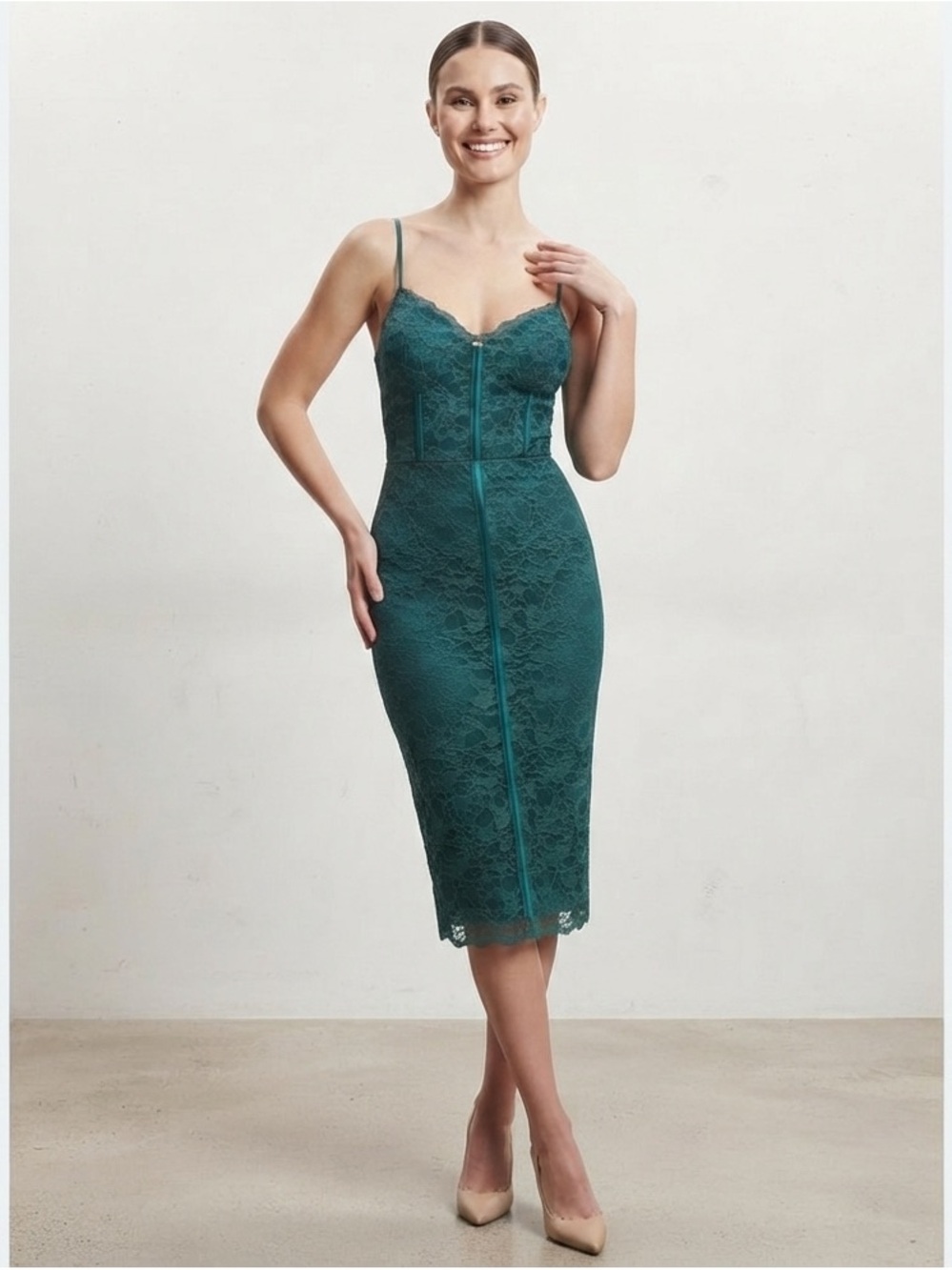 House of CB Teal Lace Midi Slip Dress